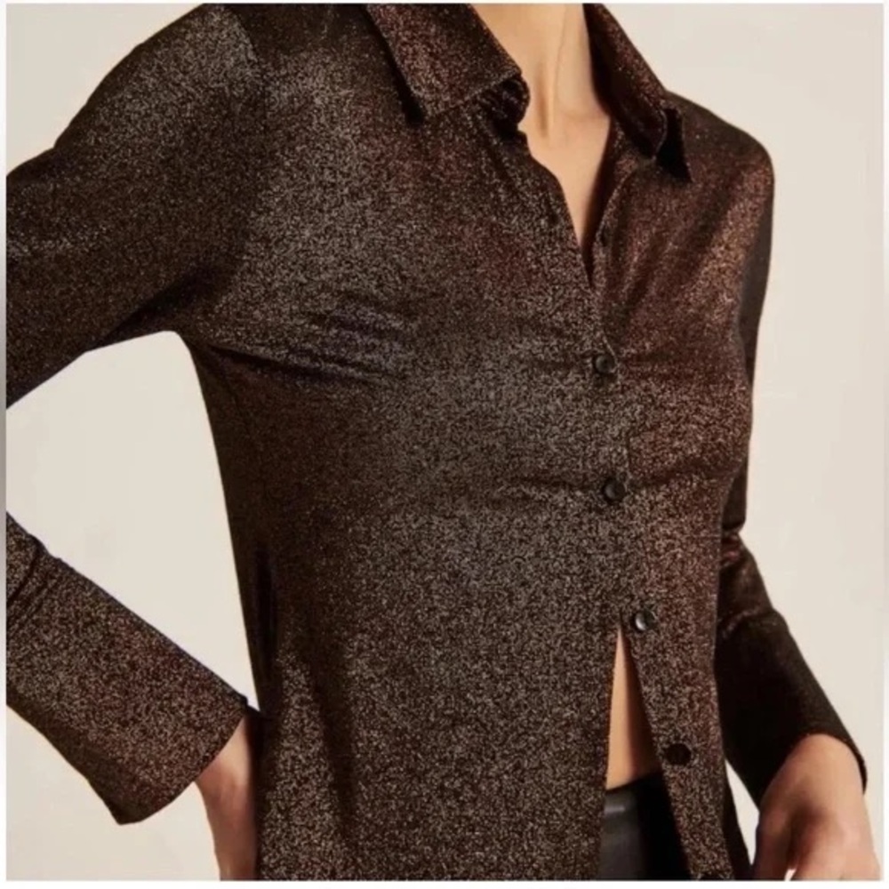 Abercrombie Brown Sparkle Shimmer Button Down Sz XL